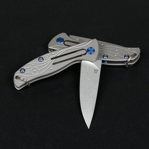 Titanium Handle Seagrass Keychain Knife (D2)