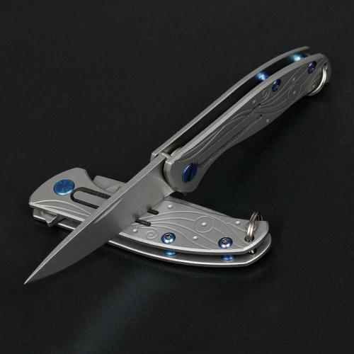 Titanium Handle Seagrass Keychain Knife (D2)