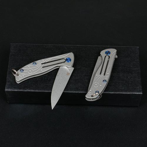 Titanium Handle Seagrass Keychain Knife (D2)