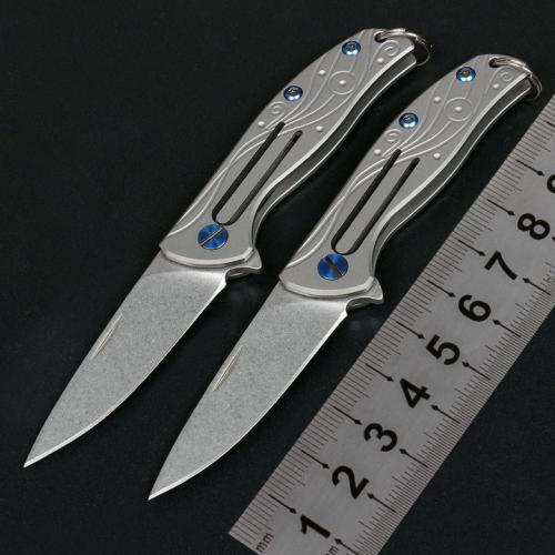 Titanium Handle Seagrass Keychain Knife (D2)