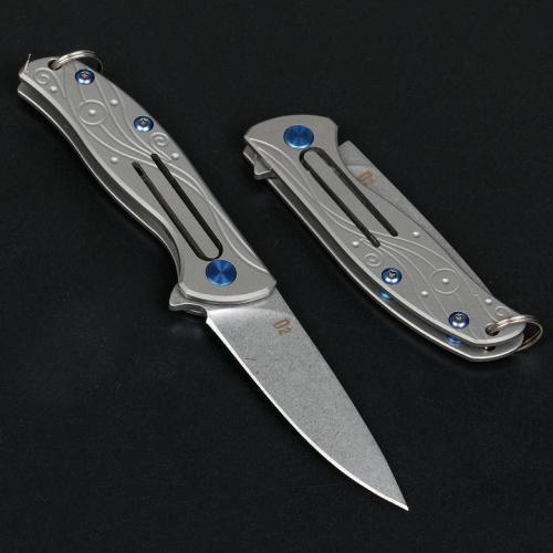 Titanium Handle Seagrass Keychain Knife (D2)