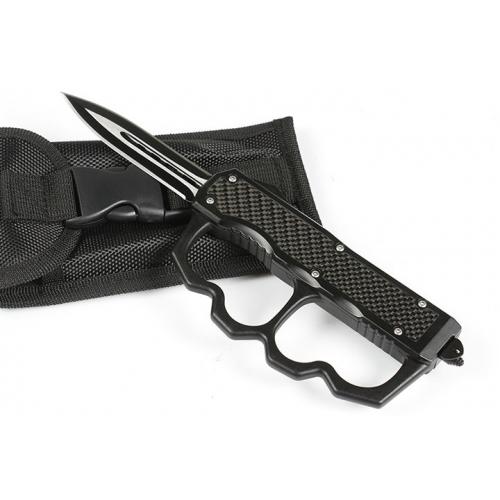 Micro Tech F128 Fist Set Double Edge Straight Knife (Carbon Fiber)