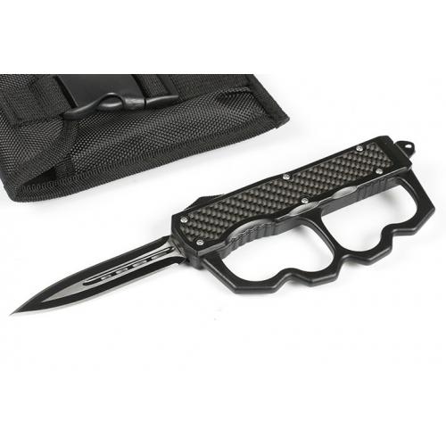 Micro Tech F128 Fist Set Double Edge Straight Knife (Carbon Fiber)