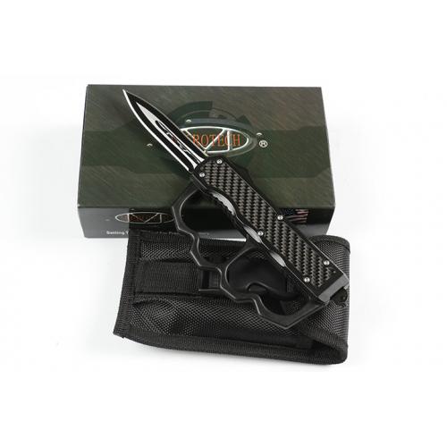 Micro Tech F128 Fist Set Double Edge Straight Knife (Carbon Fiber)