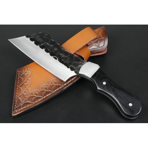 Outdoor black wooden small straight knife (real leather case)