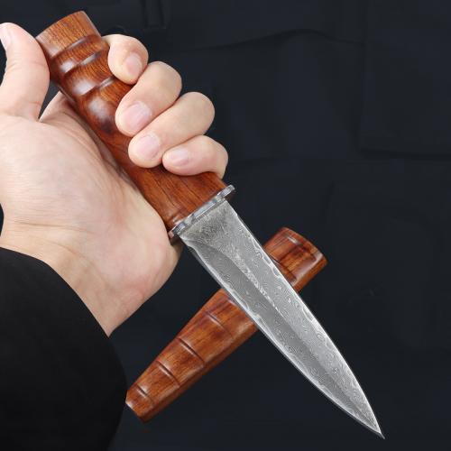 Bamboo Shoots Double edged Damascus Straight Knife