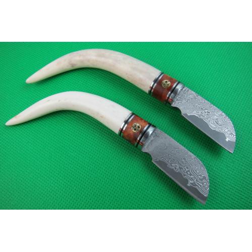 Damascus Deer antler handle tea knife
