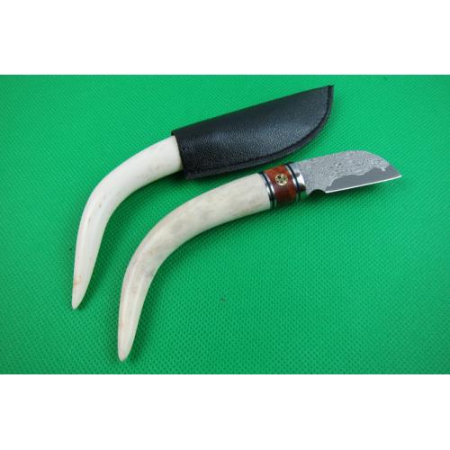 Damascus Deer antler handle tea knife