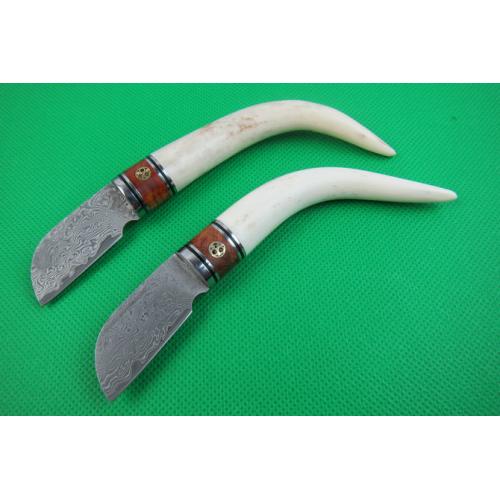 Damascus Deer antler handle tea knife