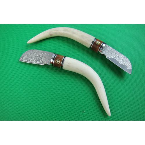 Damascus Deer antler handle tea knife