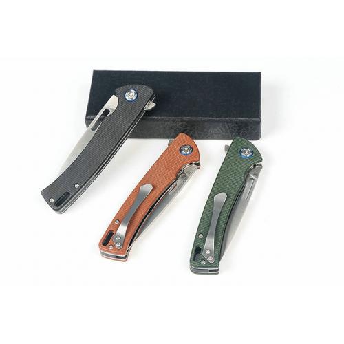 Tri color Hunting Ice Quick Open Folding Knife (Linen) Black Shortage