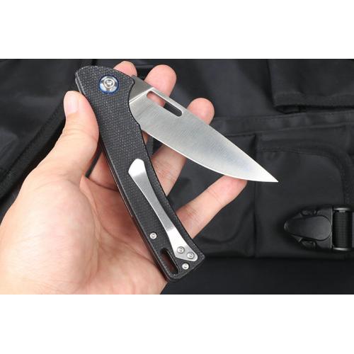 Tri color Hunting Ice Quick Open Folding Knife (Linen) Black Shortage