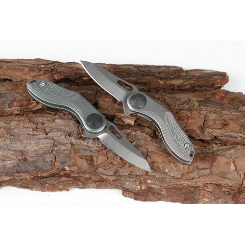 Titanium Handle Big Eyebrow Pattern Training Knife (D2 Tri Color)