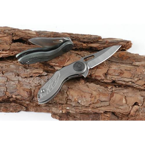 Titanium Handle Big Eyebrow Pattern Training Knife (D2 Tri Color)