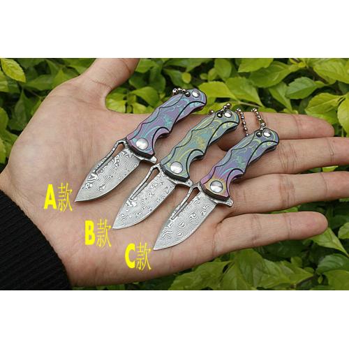 HA014 bearing quick opening Damascus folding knife (three color titanium handle) B model