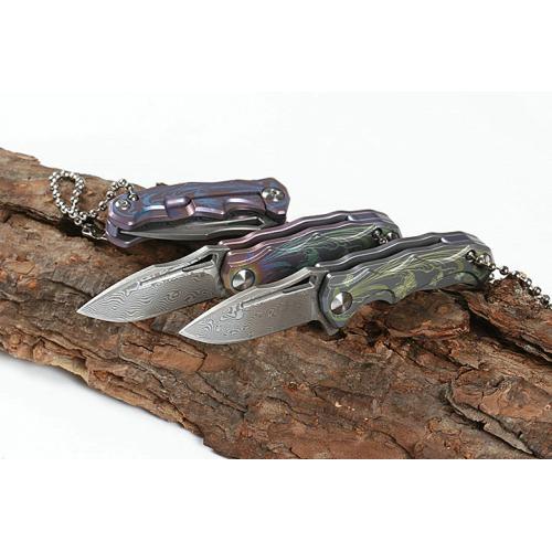 HA014 bearing quick opening Damascus folding knife (three color titanium handle) B model