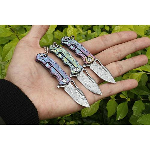 HA014 bearing quick opening Damascus folding knife (three color titanium handle) B model