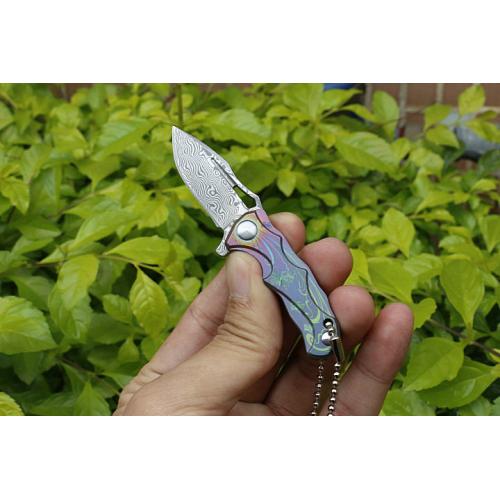 HA014 bearing quick opening Damascus folding knife (three color titanium handle) B model