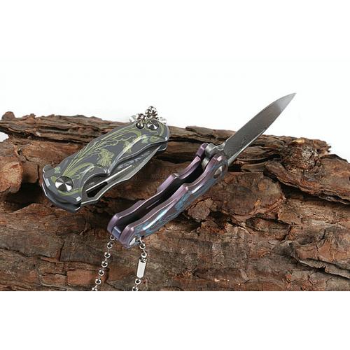 HA014 bearing quick opening Damascus folding knife (three color titanium handle) B model