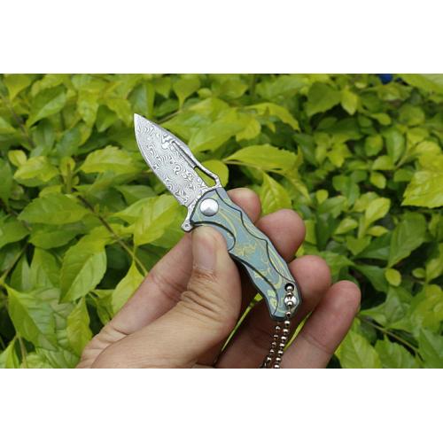 HA014 bearing quick opening Damascus folding knife (three color titanium handle) B model