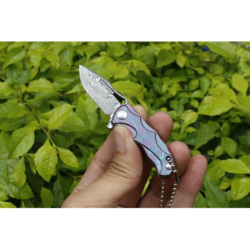 HA014 bearing quick opening Damascus folding knife (three color titanium handle) B model