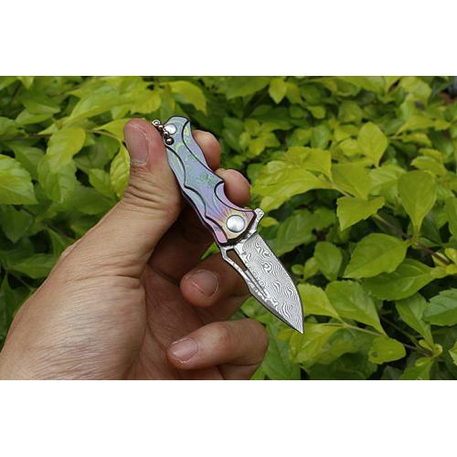 HA014 bearing quick opening Damascus folding knife (three color titanium handle) B model