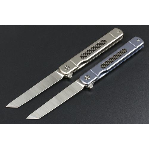 Improved version of Commander Quick Open Folding Knife (carbon fiber T-head) with only blue titanium