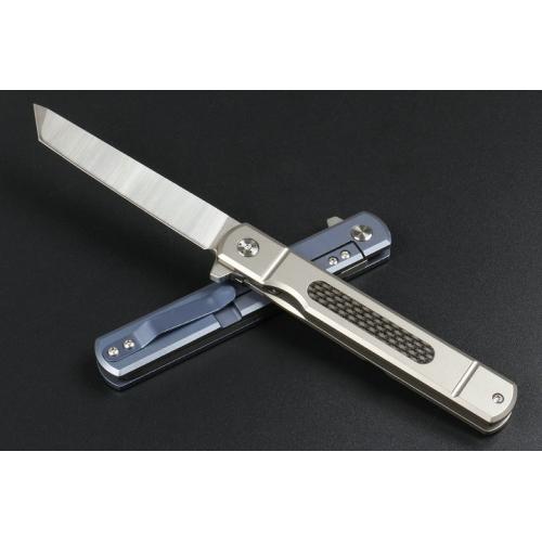 Improved version of Commander Quick Open Folding Knife (carbon fiber T-head) with only blue titanium