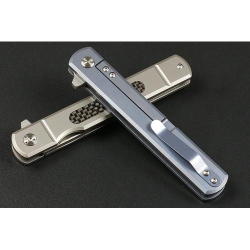 Improved version of Commander Quick Open Folding Knife (carbon fiber T-head) with only blue titanium