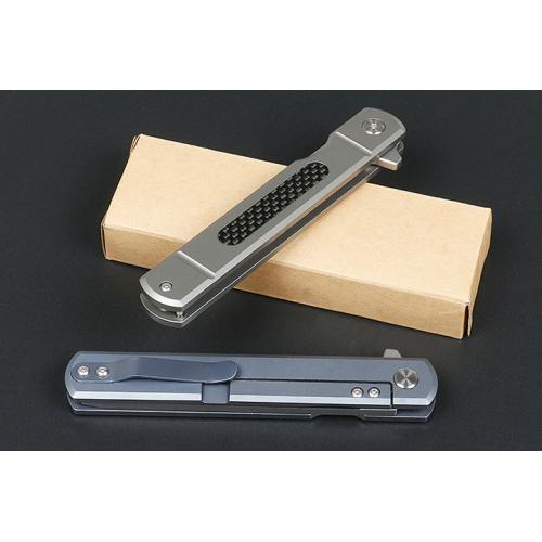 Improved version of Commander Quick Open Folding Knife (carbon fiber T-head) with only blue titanium