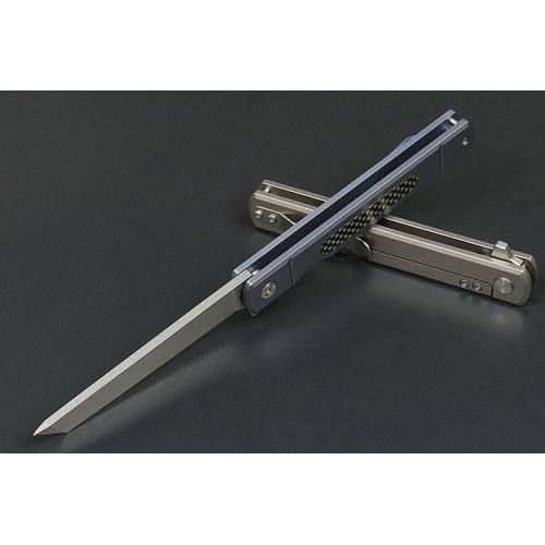 Improved version of Commander Quick Open Folding Knife (carbon fiber T-head) with only blue titanium