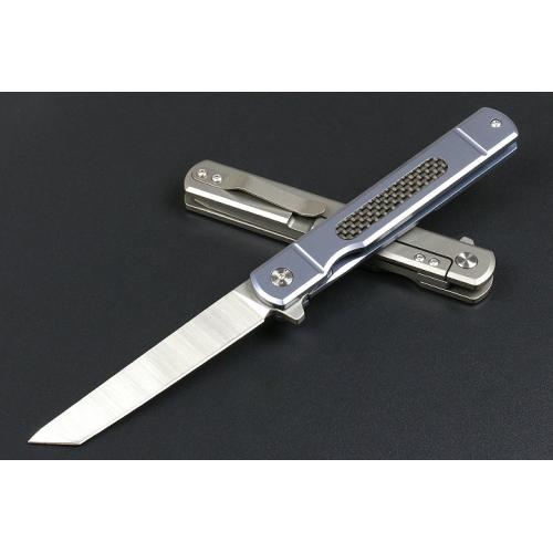 Improved version of Commander Quick Open Folding Knife (carbon fiber T-head) with only blue titanium