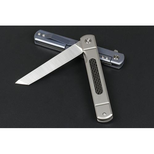 Improved version of Commander Quick Open Folding Knife (carbon fiber T-head) with only blue titanium