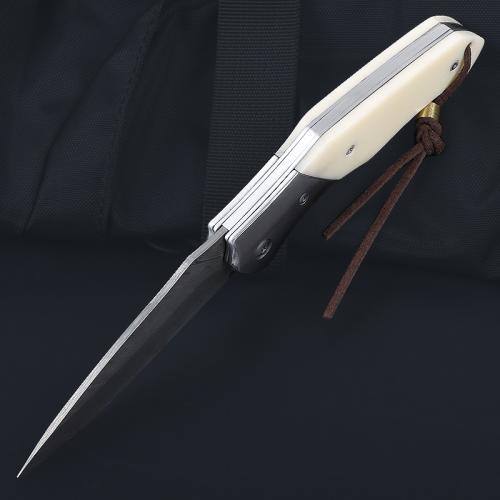 Damascus bone handle folding knife