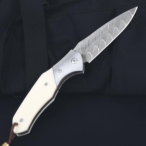 Damascus bone handle folding knife