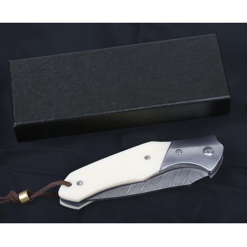Damascus bone handle folding knife