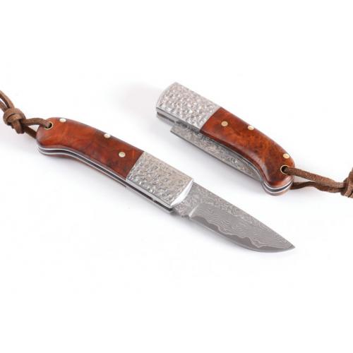 Limited edition Red Shadow Handle Wooden Pocket Folding Knife (Damascus)
