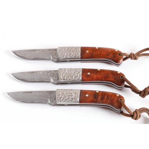 Limited edition Red Shadow Handle Wooden Pocket Folding Knife (Damascus)