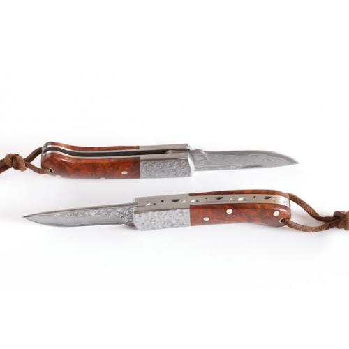 Limited edition Red Shadow Handle Wooden Pocket Folding Knife (Damascus)