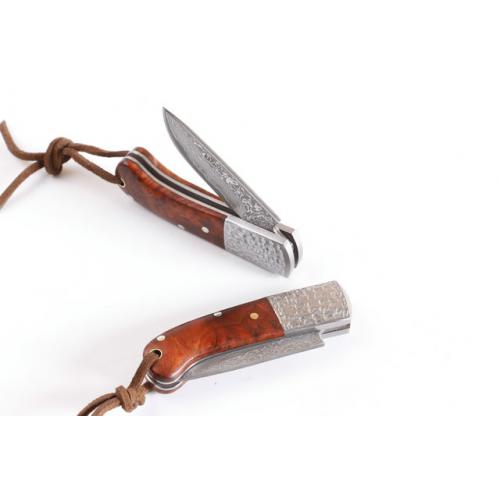 Limited edition Red Shadow Handle Wooden Pocket Folding Knife (Damascus)