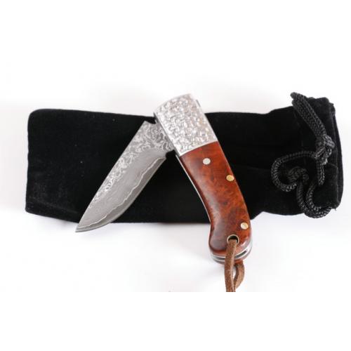 Limited edition Red Shadow Handle Wooden Pocket Folding Knife (Damascus)