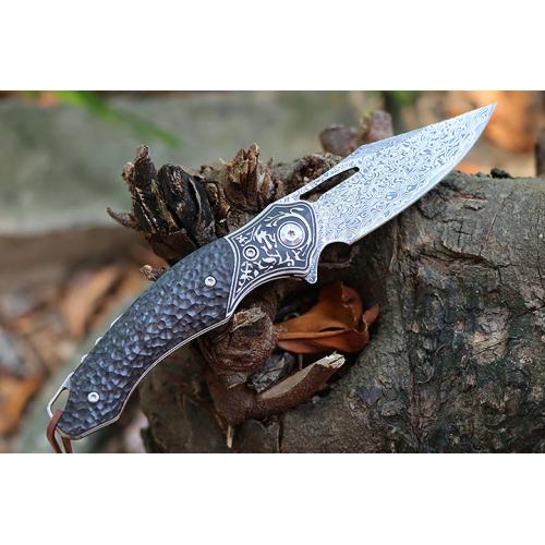 Free Wolf Canglong Damascus Folding Knife