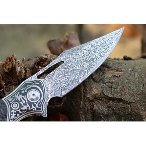 Free Wolf Canglong Damascus Folding Knife