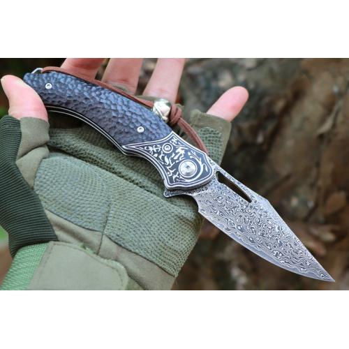 Free Wolf Canglong Damascus Folding Knife