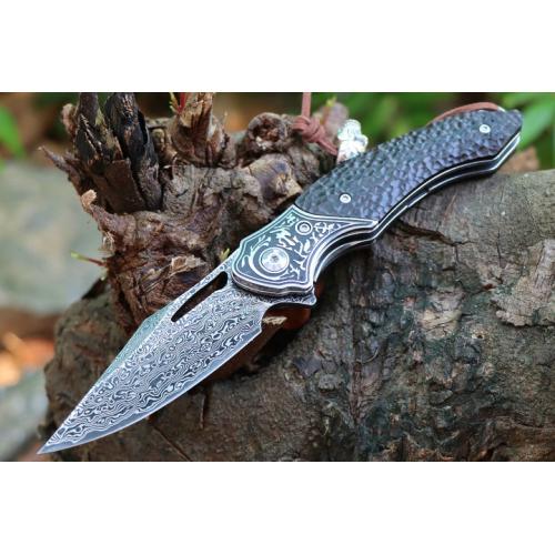 Free Wolf Canglong Damascus Folding Knife