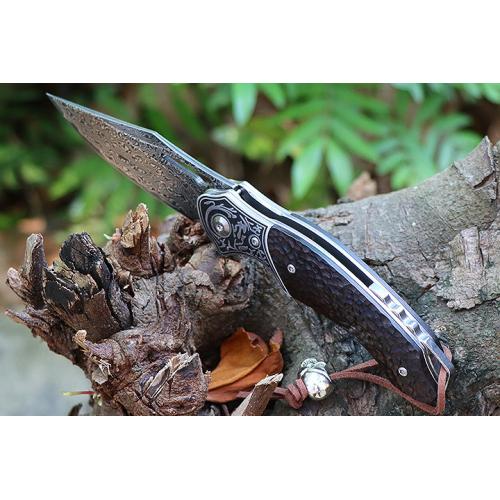 Free Wolf Canglong Damascus Folding Knife