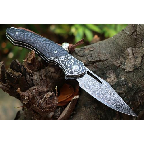 Free Wolf Canglong Damascus Folding Knife
