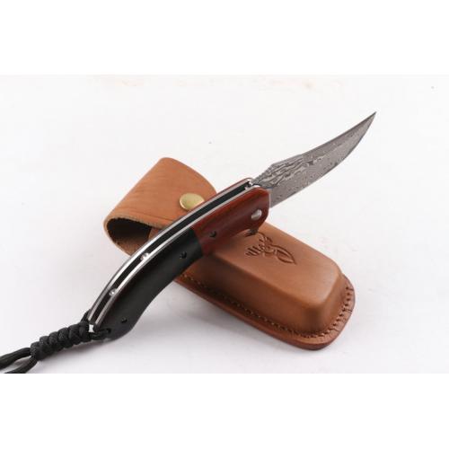 Wild Deer Damascus Folding Knife (Wooden Handle)