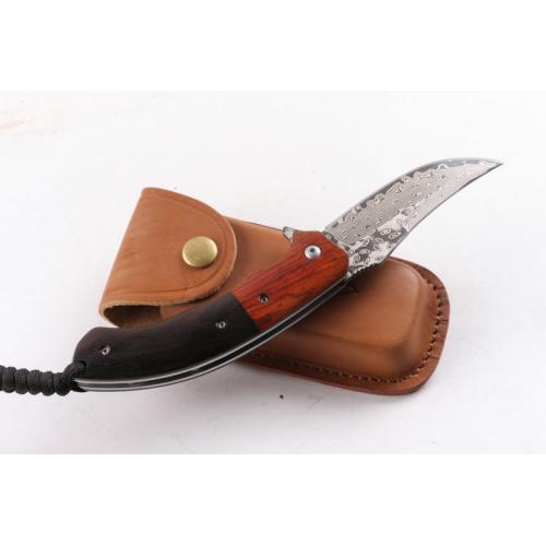 Wild Deer Damascus Folding Knife (Wooden Handle)