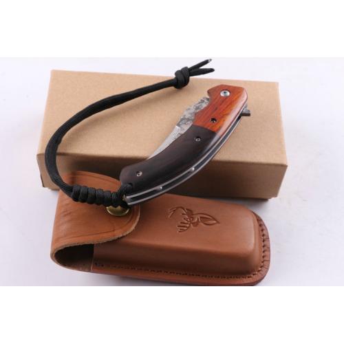 Wild Deer Damascus Folding Knife (Wooden Handle)